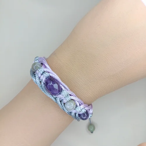 دستبند استار بافت آمیتیست و عقیق خزه ای